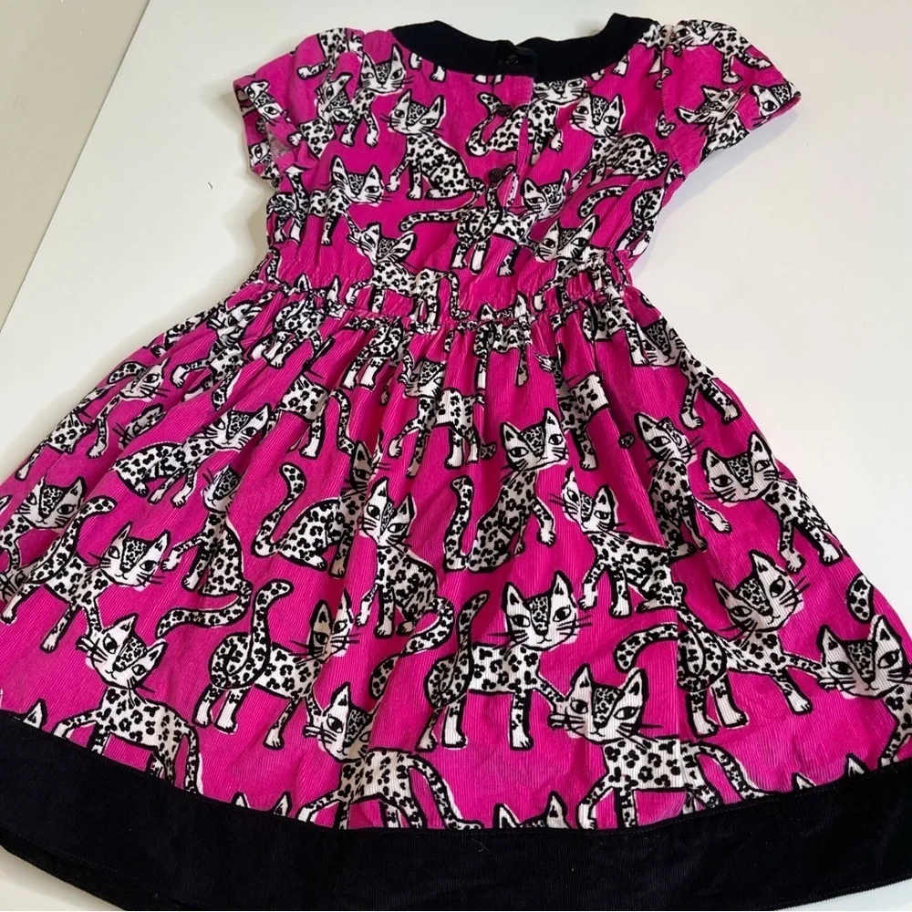 Gymboree Girls Toddler Fit & Flare Dress Pink Black Cats Elastic Waist